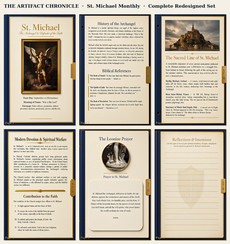 St. Michael 6-page Spiritual Library insert — Artifact Chronicle pages in binder sleeves